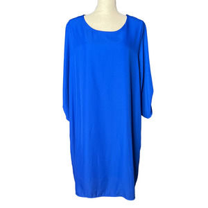Perfectly Priscilla Shift Dress Size 2XL in Blue Roll Tab Sleeves